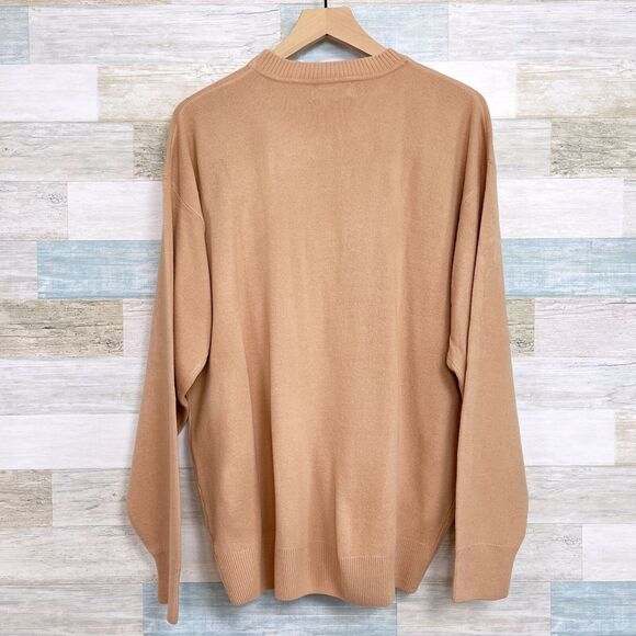 POLO Ralph Lauren Pure Cashmere Sweater Tan Golf Shield Logo Vintage Mens XL - Picture 4 of 6